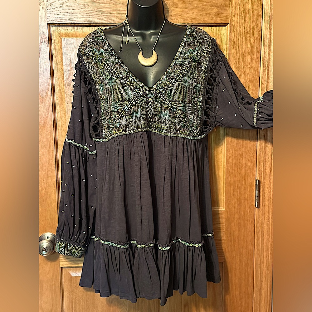 Free people Much Love embroidered & crocheted tunic dress